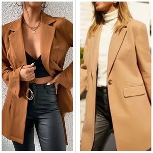 Vintage Austin Reed Perfect Tan Brown Wool Boyfriend Single Button Blazer Jacket